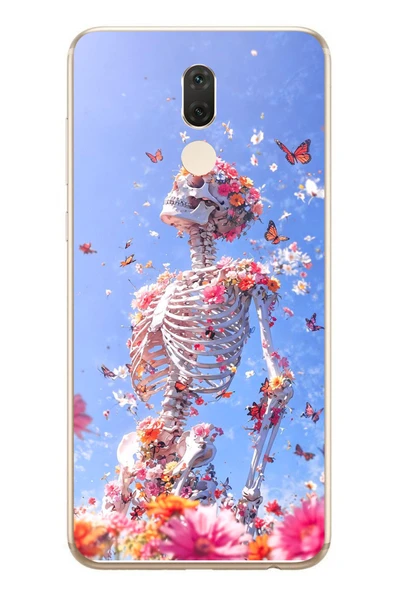 Le Balvo Huawei Mate 10 Lite Uyumlu İskelet Çiçekleri Baskılı Silikon Kılıf ürün görseli 1