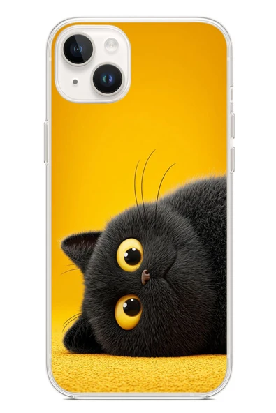Le Balvo İphone 14 Plus Uyumlu Yan Bakan Siyah Kedi Baskılı Silikon Kılıf ürün görseli 1