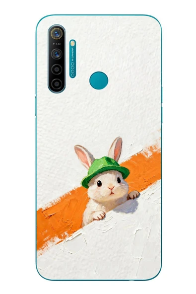 Le Balvo Realme 5i Uyumlu Yeşil Şapkalı Tavşan Baskılı Silikon Kılıf ürün görseli 1