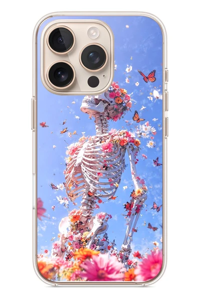 Le Balvo İphone 16 Pro Uyumlu İskelet Çiçekleri Baskılı Silikon Kılıf ürün görseli 1