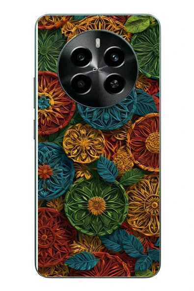 Le Balvo Realme 12 4G Uyumlu Hasır Örgü Çiçekler Baskılı Silikon Kılıf ürün görseli 1
