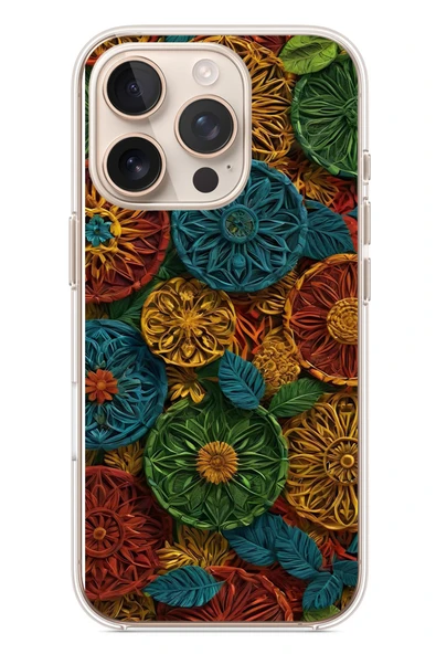Le Balvo İphone 16 Pro Uyumlu Hasır Örgü Çiçekler Baskılı Silikon Kılıf ürün görseli 1