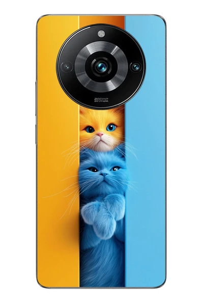 Le Balvo Realme 11 Pro Uyumlu Mavi Sarı Kediler Baskılı Silikon Kılıf ürün görseli 1
