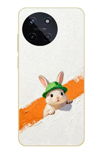 Le Balvo Realme 11 4G Uyumlu Yeşil Şapkalı Tavşan Baskılı Silikon Kılıf ürün görseli 1