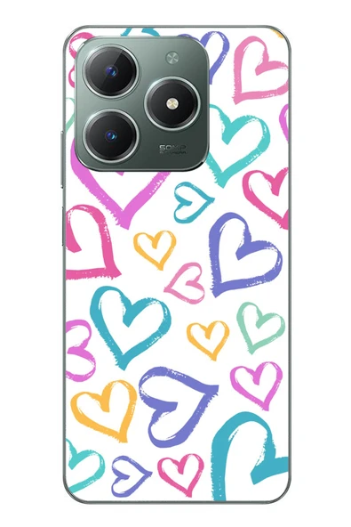 Le Balvo Realme C61 Uyumlu Modern Çizgi Kalpler Baskılı Silikon Kılıf ürün görseli 1
