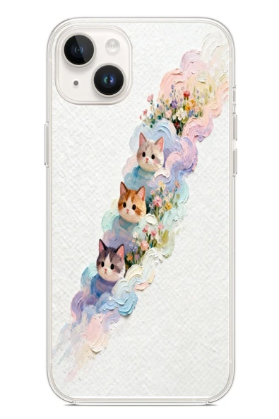 Le Balvo İphone 14 Plus Uyumlu Yağlı Boya Kediler Baskılı Silikon Kılıf ürün görseli 1