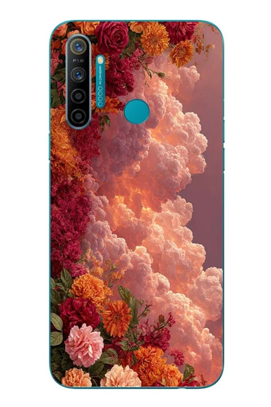 Le Balvo Realme 5i Uyumlu Güller ve Bulutlar Baskılı Silikon Kılıf ürün görseli 1