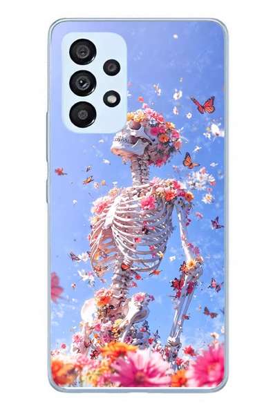 Le Balvo Samsung Galaxy A53 Uyumlu İskelet Çiçekleri Baskılı Silikon Kılıf ürün görseli 1