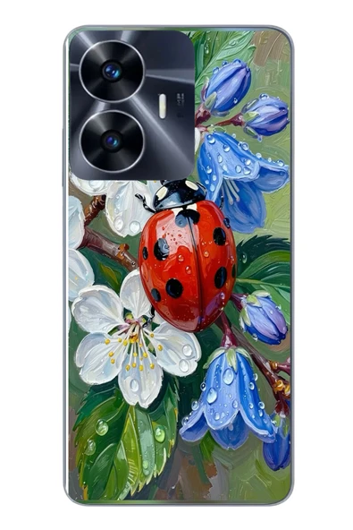 Le Balvo Realme C55 Uyumlu Uğur Böceği Yağlı Boya Baskılı Silikon Kılıf ürün görseli 1