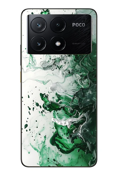 Le Balvo Poco X6 Pro Uyumlu Yeşil Beyaz Dalgalar Baskılı Silikon Kılıf ürün görseli 1