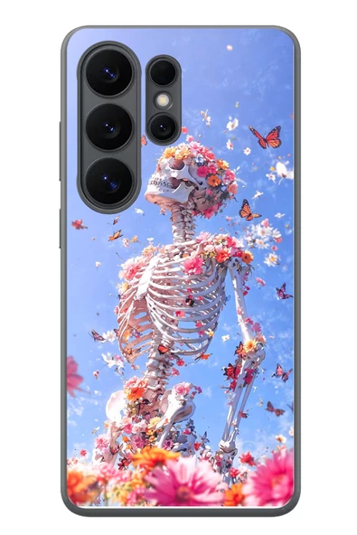 Le Balvo Samsung Galaxy S26 Ultra Uyumlu İskelet Çiçekleri Baskılı Silikon Kılıf ürün görseli 1