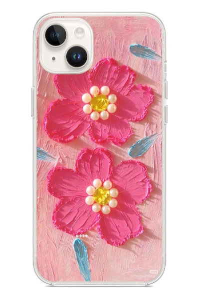 Le Balvo İphone 14 Plus Uyumlu İnci Çiçekler Baskılı Silikon Kılıf ürün görseli 1