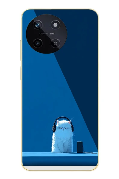 Le Balvo Realme 11 4G Uyumlu Kulaklı Kedi Baskılı Silikon Kılıf ürün görseli 1