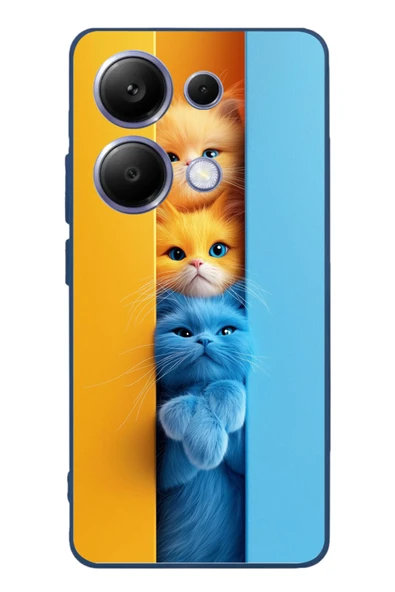 Le Balvo Poco X7 Pro Uyumlu Mavi Sarı Kediler Baskılı Silikon Kılıf ürün görseli 1