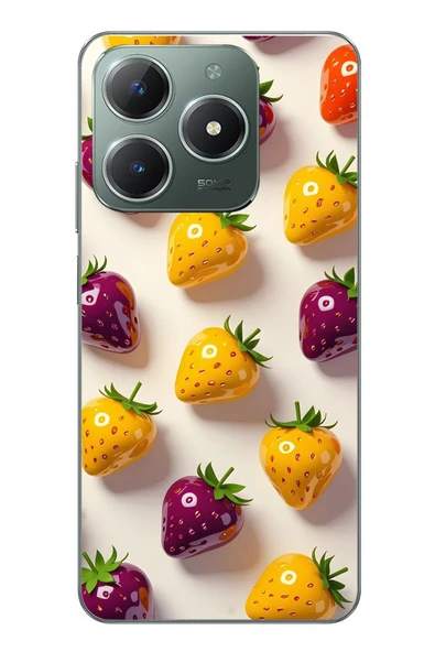Le Balvo Realme C61 Uyumlu Sarı Kırmızı Çilekler Baskılı Silikon Kılıf ürün görseli 1
