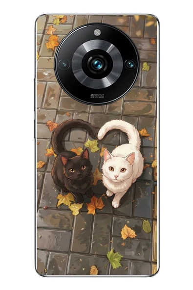 Le Balvo Realme 11 Pro Uyumlu Kalp Kuyruklu Kediler Baskılı Silikon Kılıf ürün görseli 1