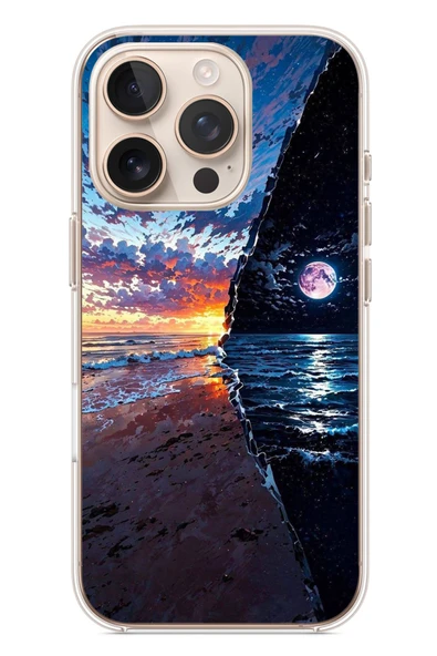 Le Balvo İphone 16 Pro Uyumlu Deniz Günbatımı Baskılı Silikon Kılıf ürün görseli 1