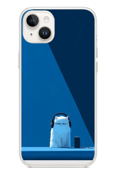 Le Balvo İphone 14 Plus Uyumlu Kulaklı Kedi Baskılı Silikon Kılıf ürün görseli 1