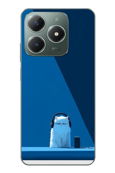 Le Balvo Realme C61 Uyumlu Kulaklı Kedi Baskılı Silikon Kılıf ürün görseli 1