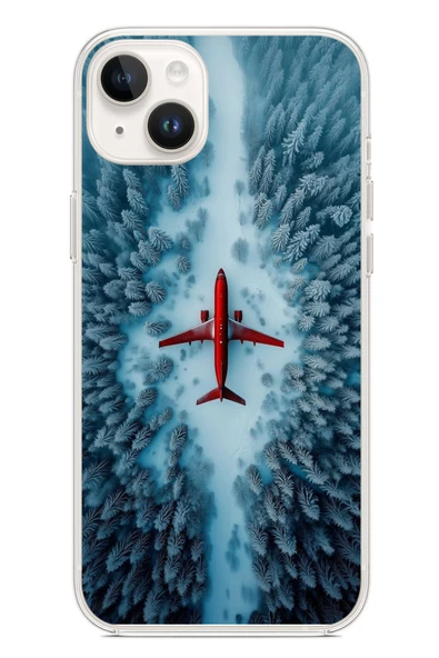 Le Balvo İphone 14 Plus Uyumlu Kış Ortasında Uçak Baskılı Silikon Kılıf ürün görseli 1