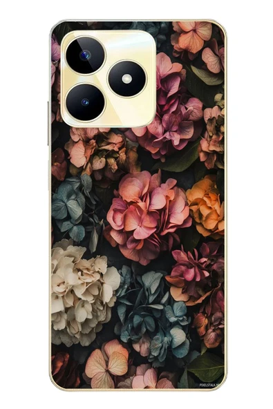 Le Balvo Realme C53 Uyumlu Koyu Çiçekler Baskılı Silikon Kılıf ürün görseli 1