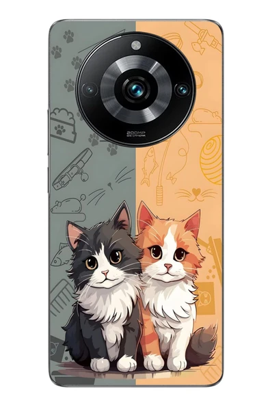 Le Balvo Realme 11 Pro Uyumlu Sarı ve Siyah Kedi Baskılı Silikon Kılıf ürün görseli 1