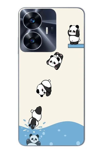 Le Balvo Realme C55 Uyumlu Yüzen Pandalar Baskılı Silikon Kılıf ürün görseli 1