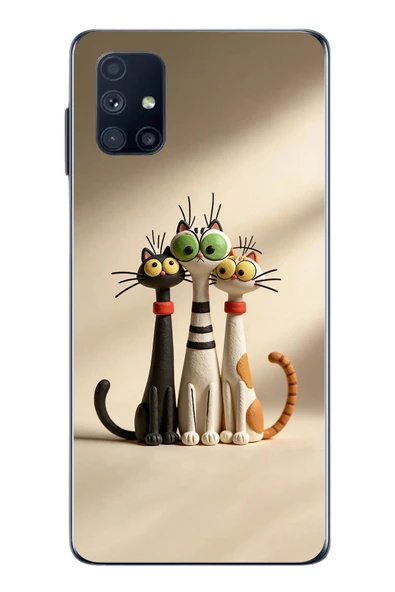 Le Balvo Samsung Galaxy M51 Uyumlu Neşeli Kedi Ailesi Baskılı Silikon Kılıf ürün görseli 1