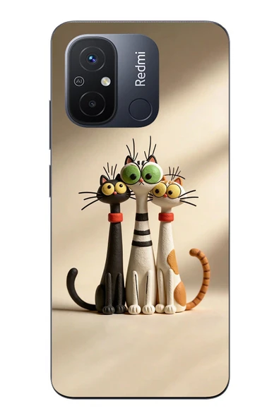 Le Balvo Redmi 12C Uyumlu Neşeli Kedi Ailesi Baskılı Silikon Kılıf ürün görseli 1