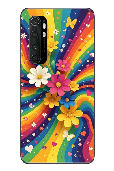 Le Balvo Xiaomi Mi 10 Lite Uyumlu Renkli Gökkuşağı Çiçekleri Baskılı Silikon Kılıf ürün görseli 1