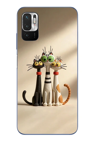 Le Balvo Redmi Note 10 5G Uyumlu Neşeli Kedi Ailesi Baskılı Silikon Kılıf ürün görseli 1