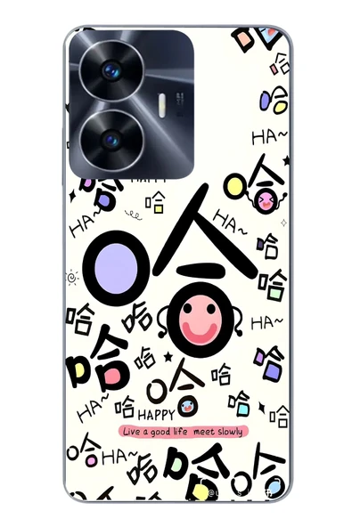 Le Balvo Realme C55 Uyumlu Mutlu Happy Baskılı Silikon Kılıf ürün görseli 1