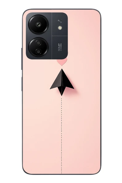 Le Balvo Redmi 13C Uyumlu Kalp Siyah Uçak Baskılı Silikon Kılıf ürün görseli 1