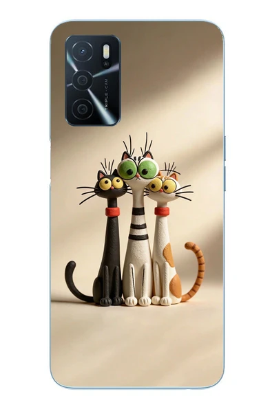Le Balvo Oppo A16 Uyumlu Neşeli Kedi Ailesi Baskılı Silikon Kılıf ürün görseli 1