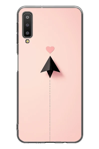 Le Balvo Samsung Galaxy A7 2018 Uyumlu Kalp Siyah Uçak Baskılı Silikon Kılıf ürün görseli 1