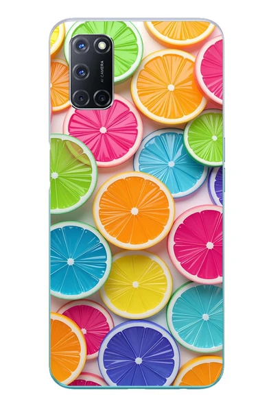 Le Balvo Oppo A52 Uyumlu Renkli Lime Dilimler Baskılı Silikon Kılıf ürün görseli 1