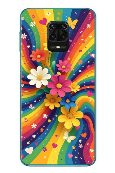 Le Balvo Redmi Note 9s Uyumlu Renkli Gökkuşağı Çiçekleri Baskılı Silikon Kılıf ürün görseli 1