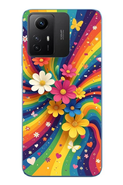 Le Balvo Redmi Note 12S Uyumlu Renkli Gökkuşağı Çiçekleri Baskılı Silikon Kılıf ürün görseli 1
