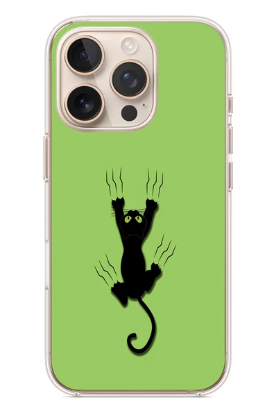 Le Balvo İphone 16 Pro Uyumlu Tutunan Kedi Baskılı Silikon Kılıf ürün görseli 1