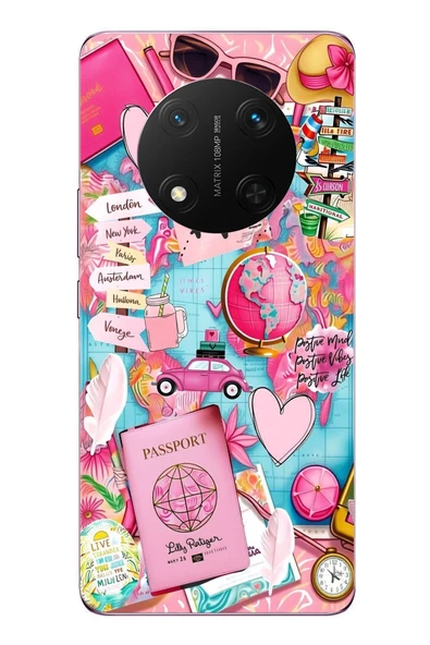 Le Balvo Honor Magic 7 Lite Uyumlu Pembe Seyahat Baskılı Silikon Kılıf ürün görseli 1