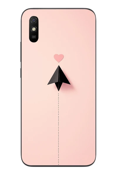 Le Balvo Redmi 9A Uyumlu Kalp Siyah Uçak Baskılı Silikon Kılıf ürün görseli 1