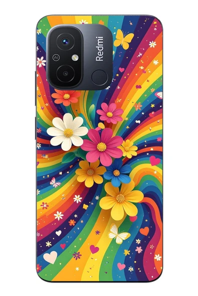 Le Balvo Redmi 12C Uyumlu Renkli Gökkuşağı Çiçekleri Baskılı Silikon Kılıf ürün görseli 1