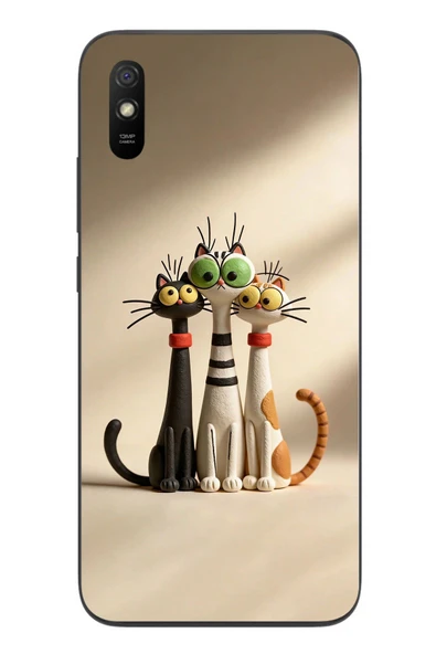 Le Balvo Redmi 9A Uyumlu Neşeli Kedi Ailesi Baskılı Silikon Kılıf ürün görseli 1