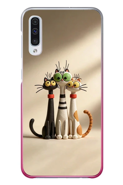 Le Balvo Samsung Galaxy A50 Uyumlu Neşeli Kedi Ailesi Baskılı Silikon Kılıf ürün görseli 1
