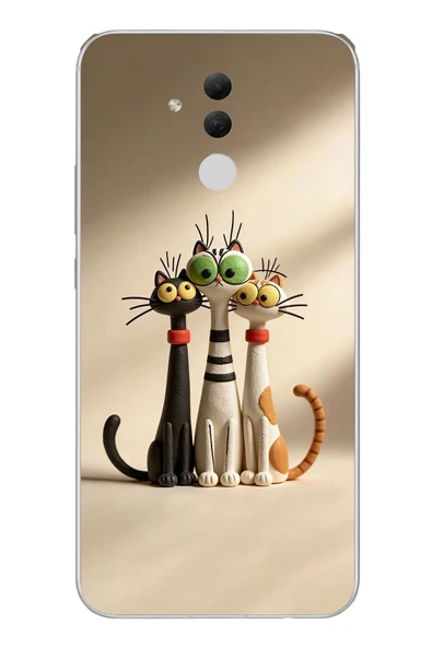 Le Balvo Huawei Mate 20 Lite Uyumlu Neşeli Kedi Ailesi Baskılı Silikon Kılıf ürün görseli 1