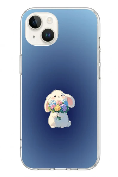 Le Balvo İphone 13/14 Uyumlu Çiçekli Tavşan Baskılı Silikon Kılıf ürün görseli 1