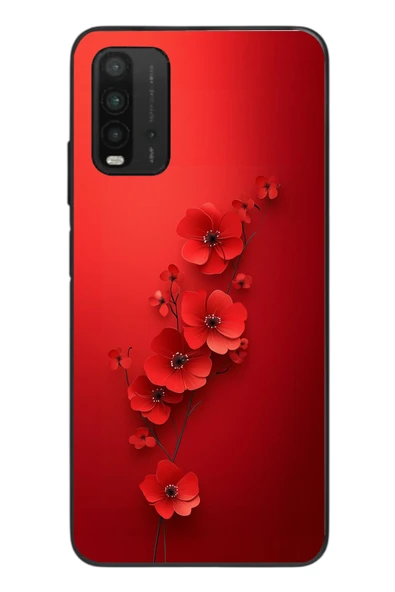 Le Balvo Redmi 9T Uyumlu Kırmızı Kardelenler Baskılı Silikon Kılıf ürün görseli 1