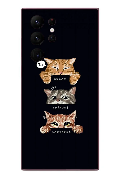 Le Balvo Samsung Galaxy S22 Ultra Uyumlu Kedi Halleri Baskılı Silikon Kılıf ürün görseli 1