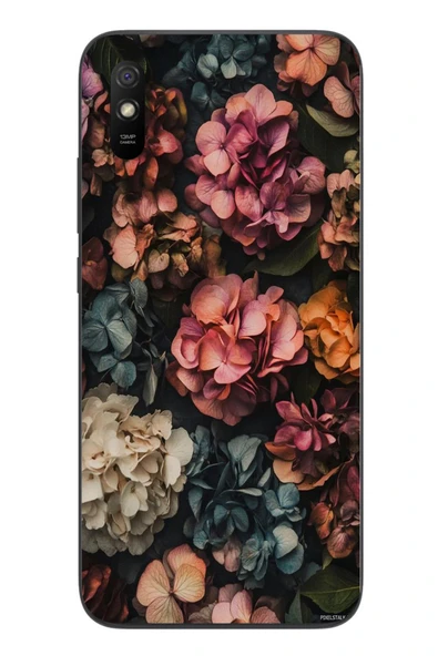 Le Balvo Redmi 9A Uyumlu Koyu Çiçekler Baskılı Silikon Kılıf ürün görseli 1