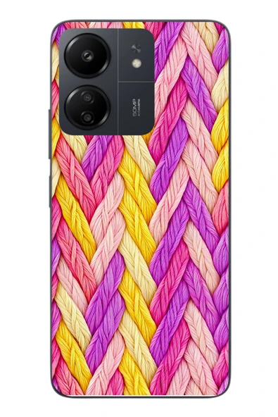 Le Balvo Redmi 13C Uyumlu Mor Sarı Örgü Baskılı Silikon Kılıf ürün görseli 1